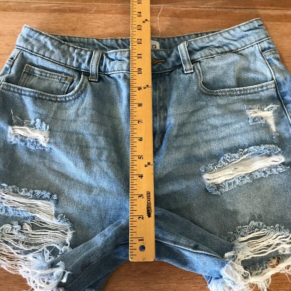 Cello Cut Off Denim Shorts Women M Blue High Rise Distressed Raw Hem Stretch - Picture 7 of 12
